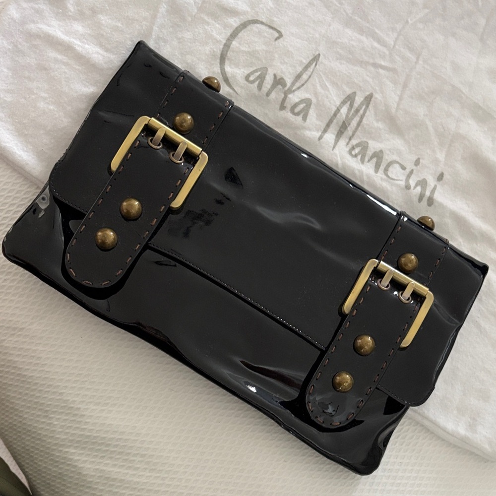 Carla Mancini black patent clutch